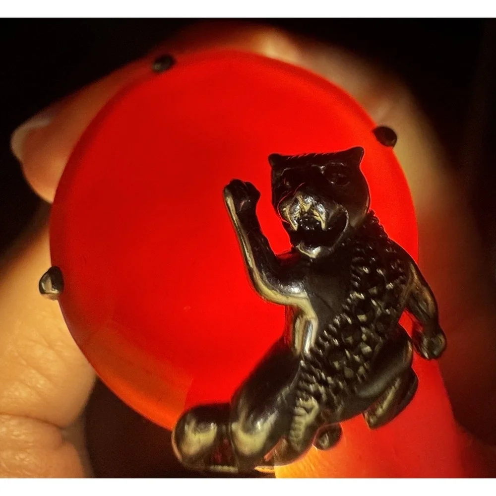 Sterling Silver Panther Carnelian Ring Size 8.5 Marcasite Art Deco Style 18.9 gm